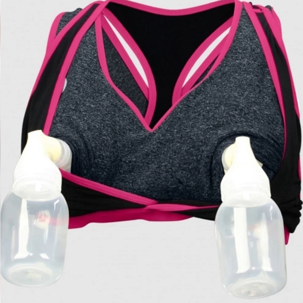 Cake Nursing & Pumping Sports Bra- Sexy Back- Black with Hot Pink Trim